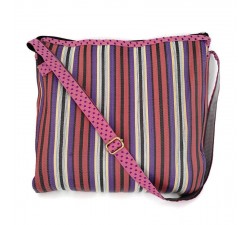 Plum and purple bag with long handle.
