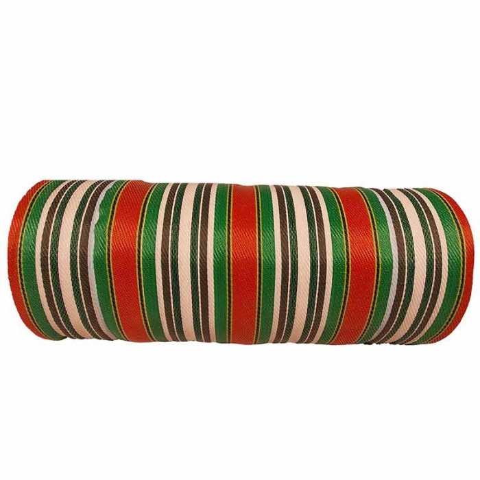 Canvas of recycled plastic fabris in black, white, red and green stripes, great fabric for bag designers