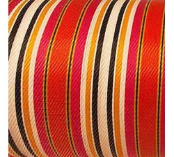 Home Canvas of recycled plastic fabrics in orange, fuscia, white, black and yellow stripes