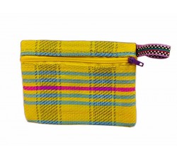 Cases Yellow pocket purse with light blue and fuchsia stripes