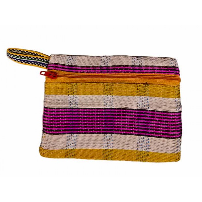 Pocket Pouch Porte monnaie jaune, fuchsia et blanc