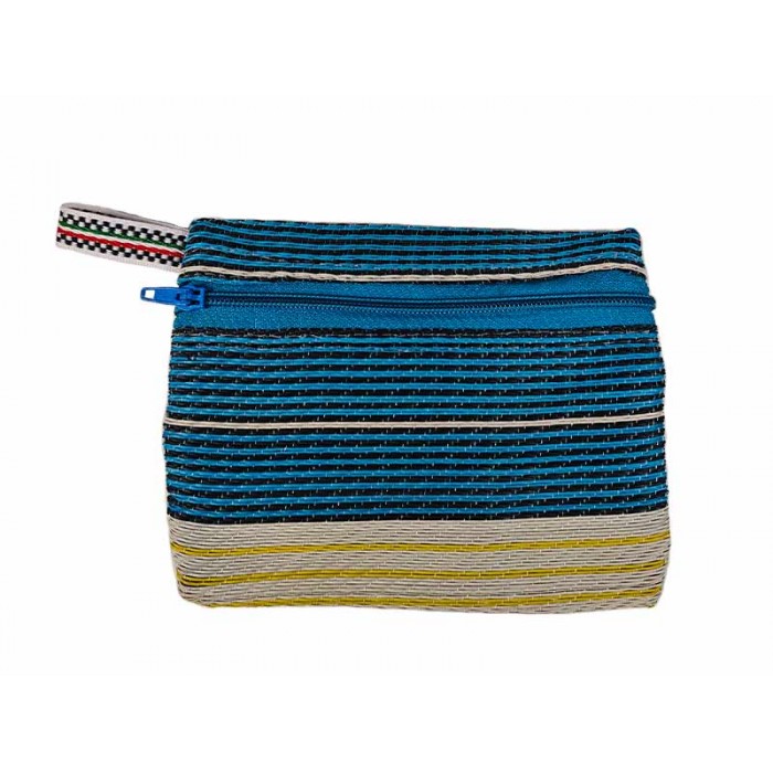 Pocket Pouch Porte monnaie bleu et blanc rayé