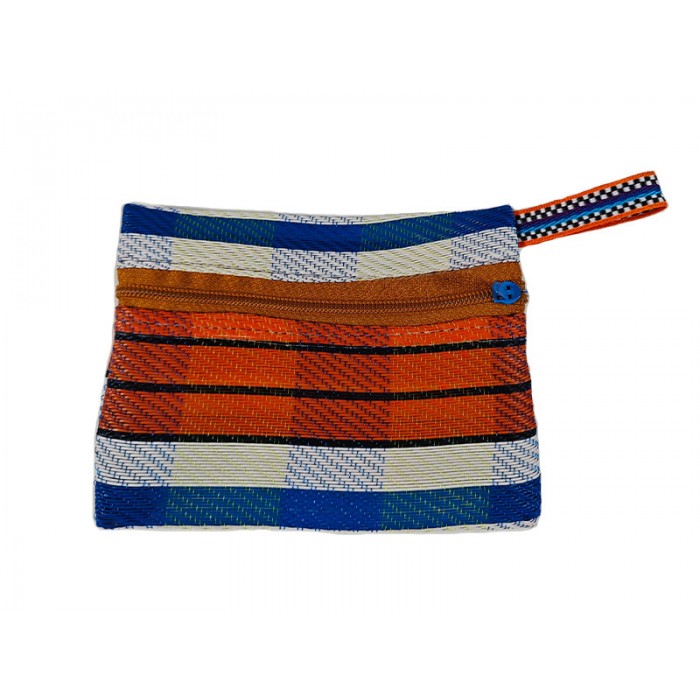 Pocket Pouch Porte monnaie orange, bleu et blanc