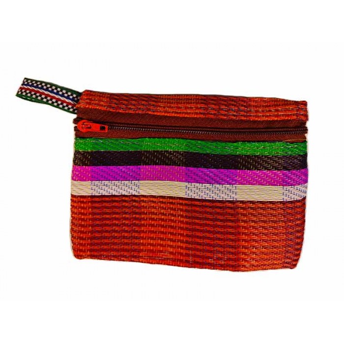 Pocket Pouch Monederito de bolsillo rojo y naranja con rayas de colores