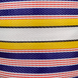 Striped recicled plastic Yellow, blue, orange and white recycled plastic fabrics