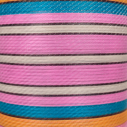 Striped recicled plastic Pink, orange, turquoise, turquoise and white recycled plastic fabrics