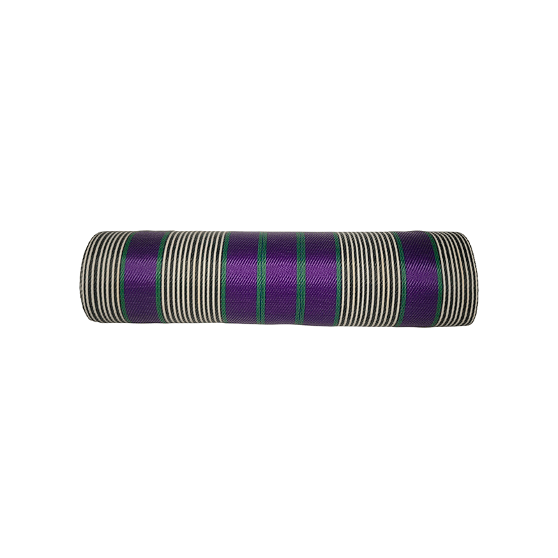 Striped recicled plastic Purple, green, black and white recycled plastic fabric