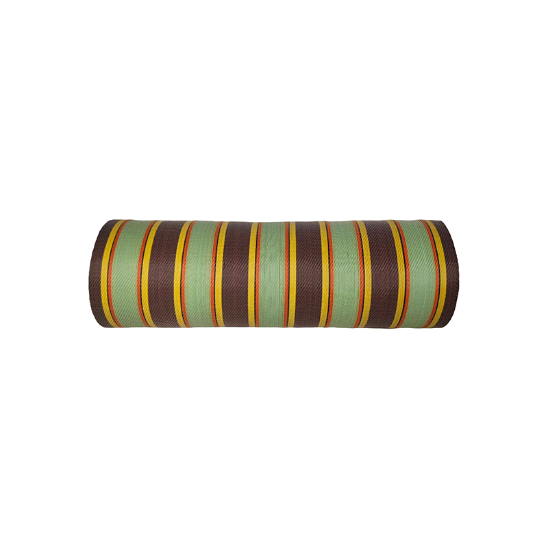 Striped recicled plastic Anise, brown, orange and yellow recycled plastic fabric