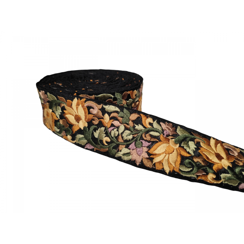 Home 5.5cm black and brown and green silk embroidery Babachic by Moodywood