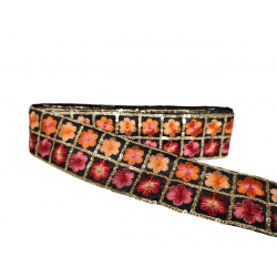 Inicio Cinta negra bordada en tonos naranjas y rosas con lentejuelas doradas de 5,5cm babachic