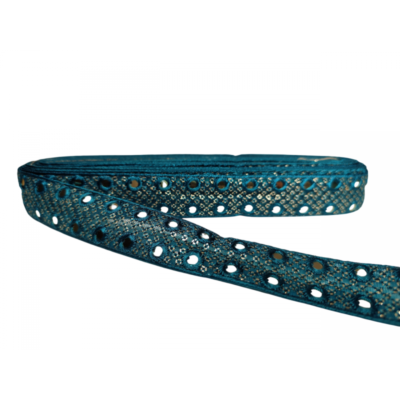 Inicio Cinta en tono azul turquesa oscuro bordada con espejos sobre tela de tul de 3cm. Babachic by Moodywood