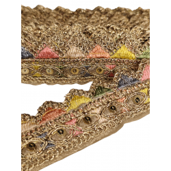 Inicio Cinta bordada dorada multicolor tonos pastel con lentejuelas y con forma zig zag de 3cm Babachic by Moodywood