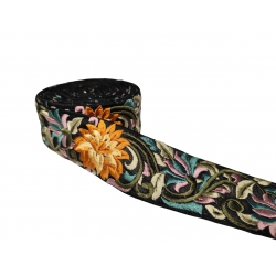 Home Black embroidered ribbon in ochre, green and light lilac tones 5,5cm Babachic by Moodywood