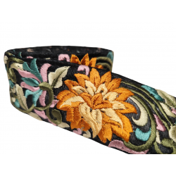 Home Black embroidered ribbon in ochre, green and light lilac tones 5,5cm Babachic by Moodywood