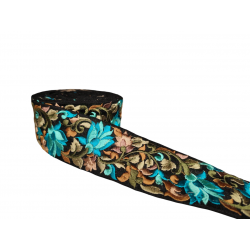 Home Black ribbon embroidered in turquoise, brown and green tones 5,5cm Babachic by Moodywood