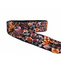 Home Black ribbon embroidered in shades of purple, grey and salmon pink 65mm Babachic by Moodywood