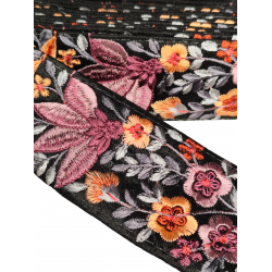 Home Black ribbon embroidered in shades of purple, grey and salmon pink 65mm Babachic by Moodywood