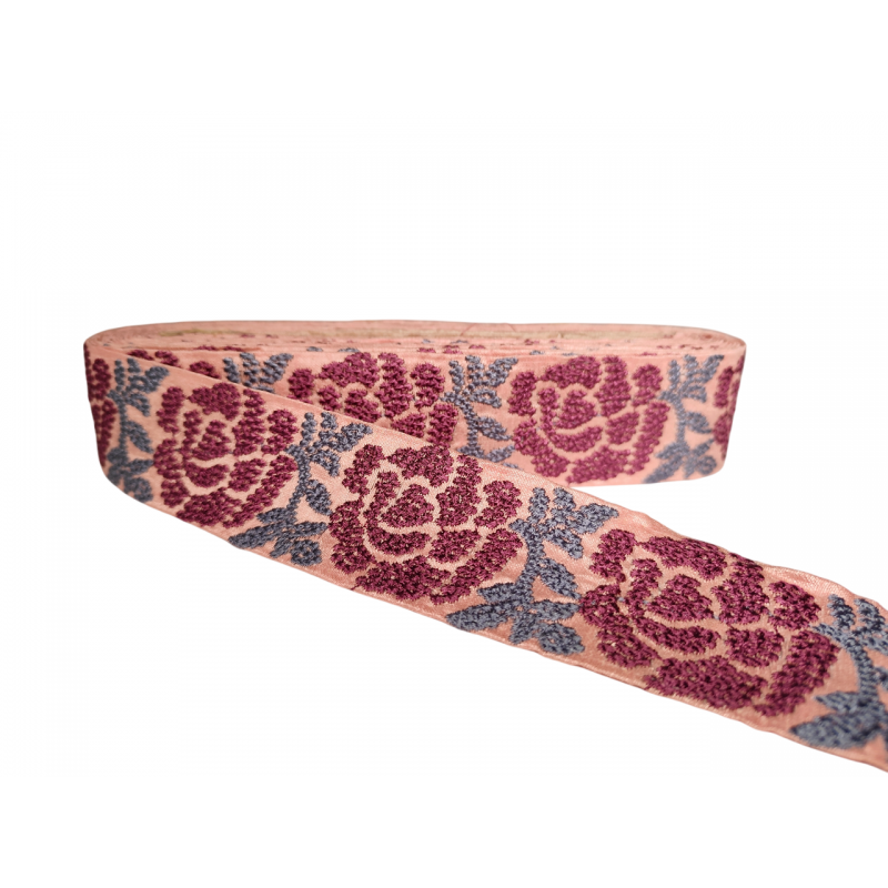 Inicio Cinta rosa bordada en morado y gris de 5cm. Babachic by Moodywood