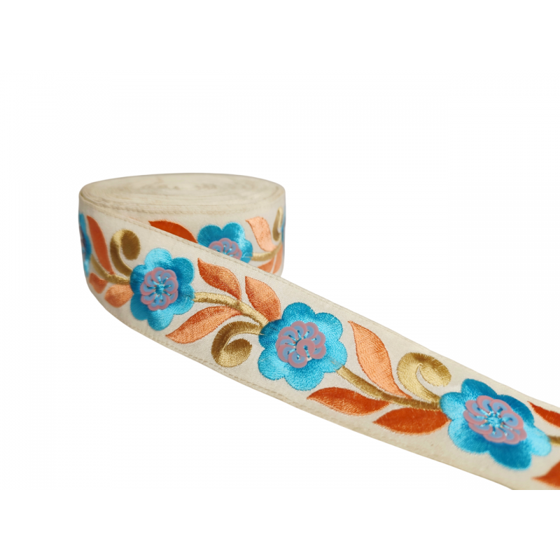 Inicio Cinta blanca borada en tonos azul turquesa y rosa palo con lentejuelas de 45mm Babachic by Moodywood