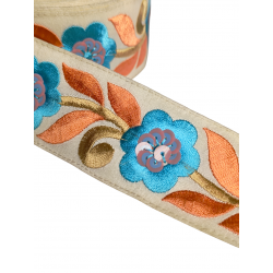 Inicio Cinta blanca borada en tonos azul turquesa y rosa palo con lentejuelas de 45mm Babachic by Moodywood