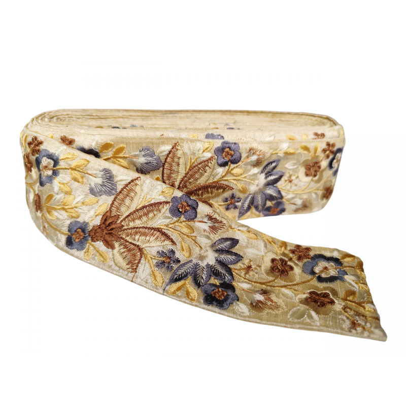 Inicio Cinta floral bordada en tonos marrones, amarillos y azules de 65mm Babachic by Moodywood