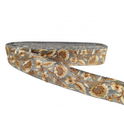 Inicio Cinta gris bordada con flores en tonos marrones y beige con lentejuelas de 4cm Babachic by Moodywood