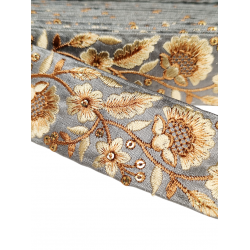 Inicio Cinta gris bordada con flores en tonos marrones y beige con lentejuelas de 4cm Babachic by Moodywood