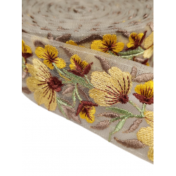 Inicio Cinta floral bordada en tonos amarillos y marrones de 45mm Babachic by Moodywood