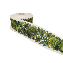 Inicio Cinta blanca bordada con motivos florales en tonos verdes de 55mm Babachic by Moodywood