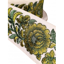 Inicio Cinta blanca bordada con motivos florales en tonos verdes de 55mm Babachic by Moodywood