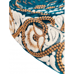 Home Blue Tulle Ribbon Embroidered with White and Brown Flowers 55mm Babachic by Moodywood