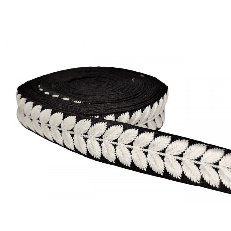 Home Black Embroidered Ribbon with White Leaves 35mm Babachic by Moodywood