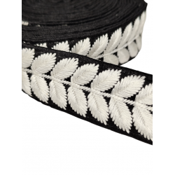 Home Black Embroidered Ribbon with White Leaves 35mm Babachic by Moodywood