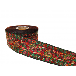 Inicio Cinta burdeos bordada con motivos florales rojos, verdes y naranjas de 5cms Babachic by Moodywood