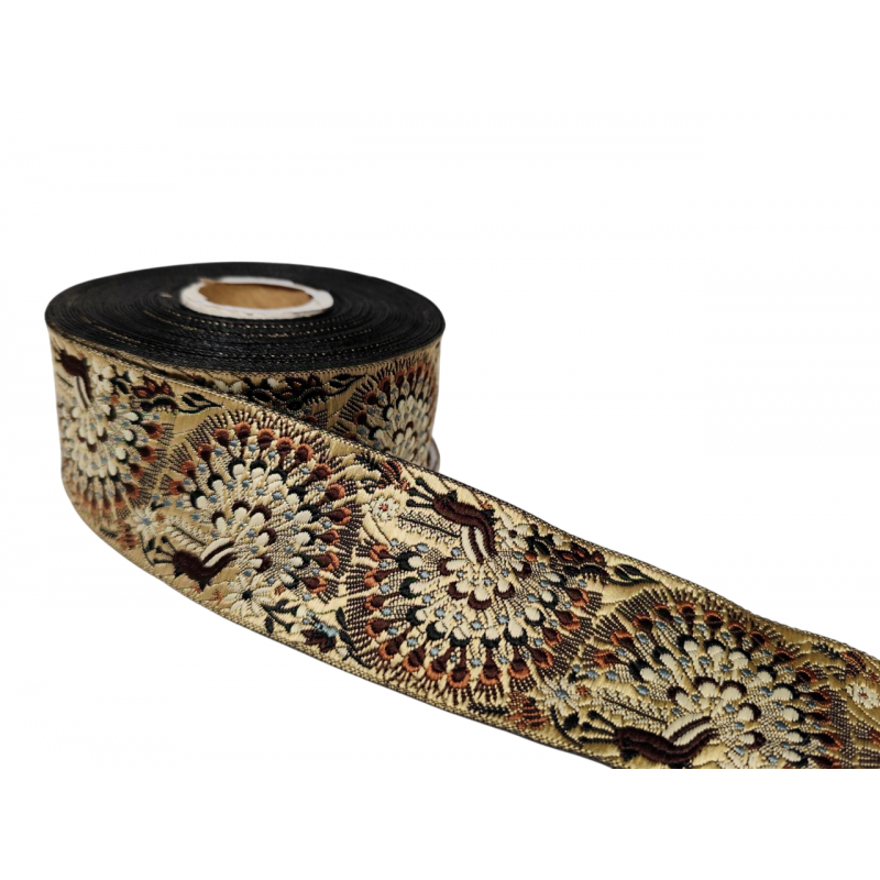 Home Beige and Brown Peacock Embroidered Trim Ribbon 5cm Babachic by Moodywood