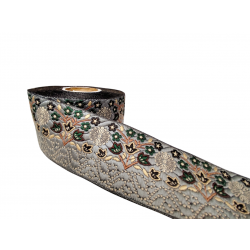 Inicio Cinta bordada floral tono gris, verde, marrón y beige 50mm Babachic by Moodywood