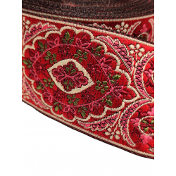 Inicio Cinta bordada floral colores rojo, rosa, verde y beige de 50mm Babachic by Moodywood