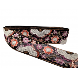 Embroidery Black tulle ribbon embroidered with flowers and small sequins 45mm Babachic by Moodywood