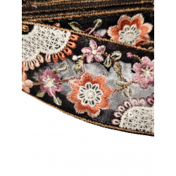 Embroidery Black tulle ribbon embroidered with flowers and small sequins 45mm Babachic by Moodywood