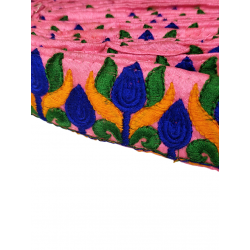 Accueil Ruban rose avec broderie florale bleue, verte et orange 35mm Babachic by Moodywood