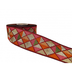 Inicio Cinta de motivos geométricos triangulares naranja, rosa, verde, beige y burdeos 50mm Babachic by Moodywood