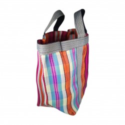 Babachic Mini Bag modelo Picnic color rosa, naranja, celeste y blanco con asas cortas. Perfecto para la playa