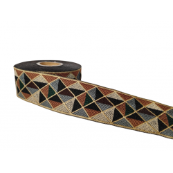 Inicio Cinta bordada con motivos geométricos verde, marrón, gris y beige 5cm Babachic by Moodywood