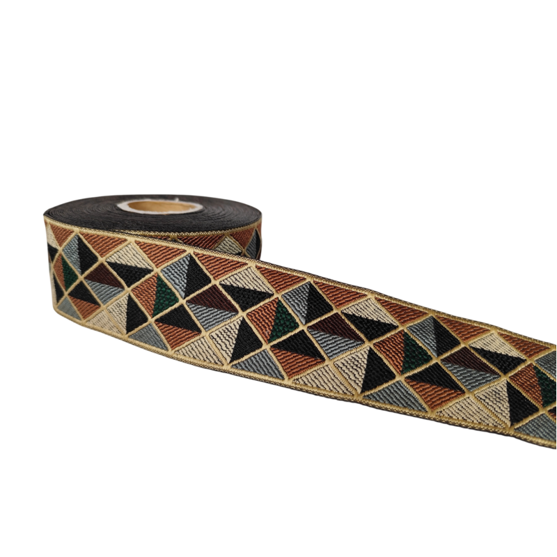 Inicio Cinta bordada con motivos geométricos verde, marrón, gris y beige 5cm Babachic by Moodywood