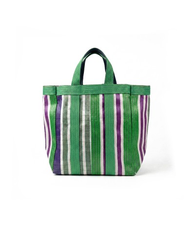 Babachic Mini Bag modelo Picnic color verde, morado y blanco con asas cortas. Perfecto para la playa o uso diario.