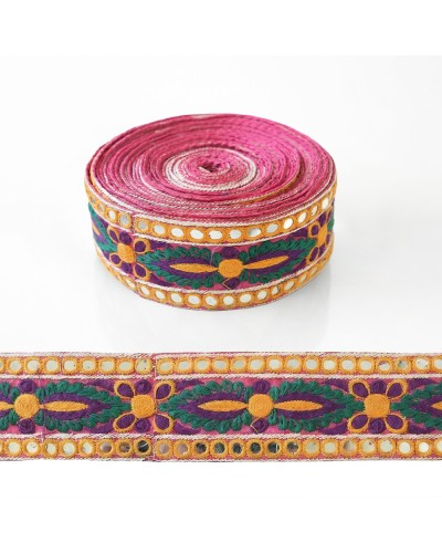 Venta por 50 cms Bordado étnico. Cenefa decorada con hojas moradas,...