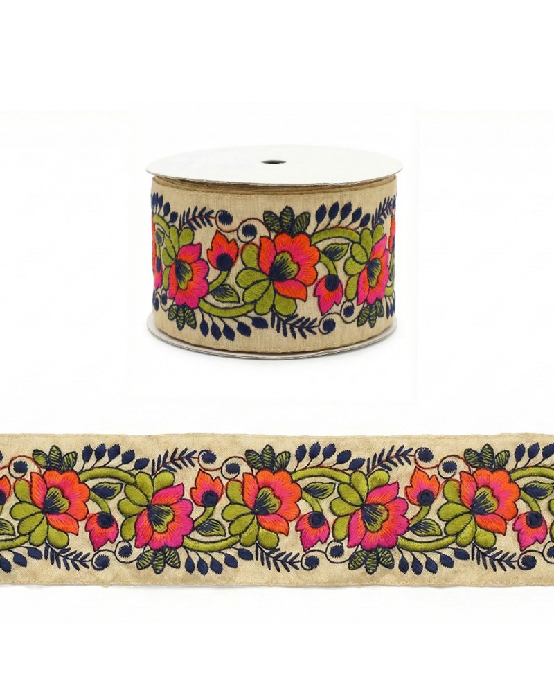 Price per 50 cms Vintage trimming embroidered with flowers. This br...