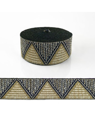 Vendu au mètre Galon tissé avec motif triangle blanc, bleu marine e...