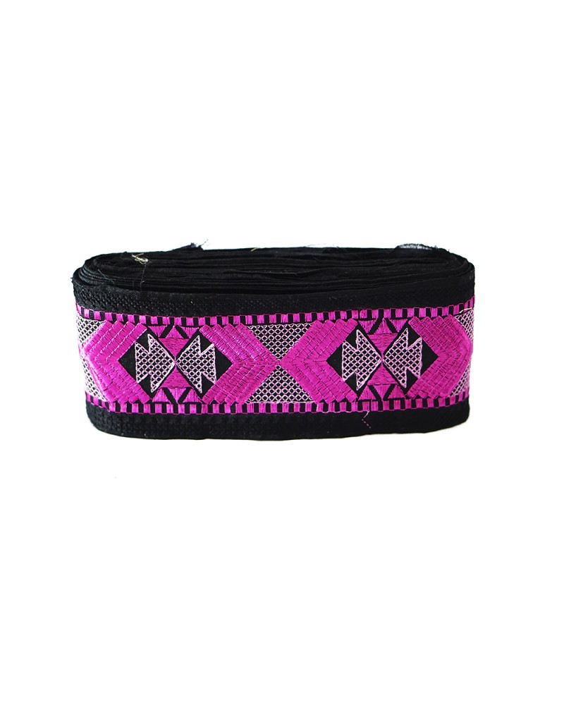 Sold by meter Geometric border about 9 cm wide. Black background an...