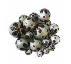 Flowers Wooden beads - Circus - Silver and black Babachic by Moodywood